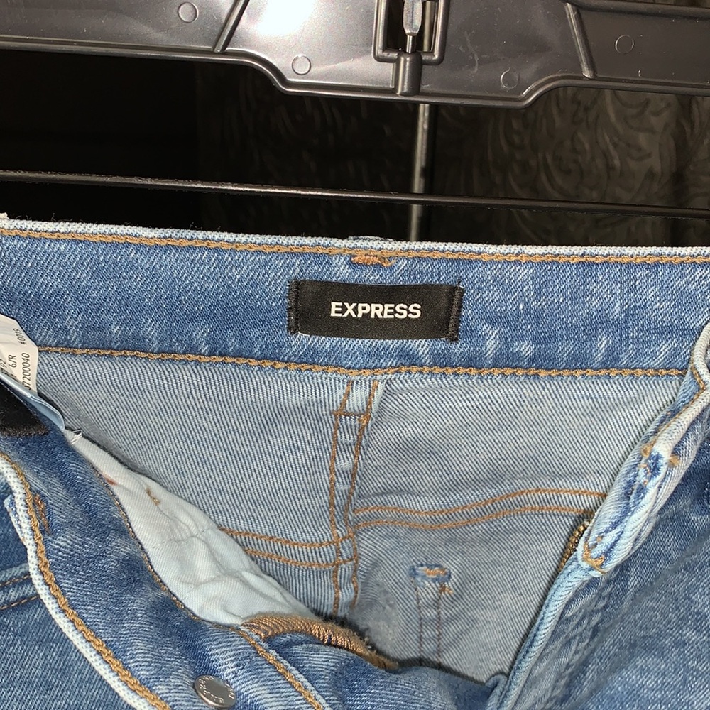 Express High Waisted Medium Wash Ripped Slim Jeans - Picture 10 of 14